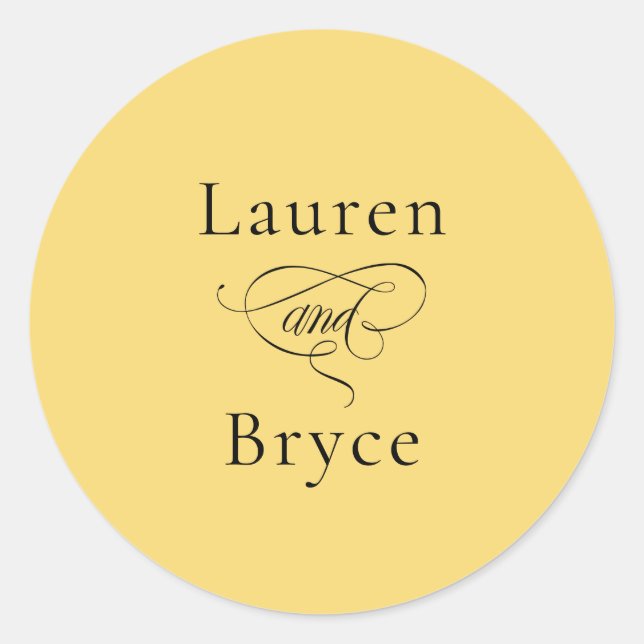 Simple Minimal Lemon Drop Yellow Wedding Classic Round Sticker (Front)
