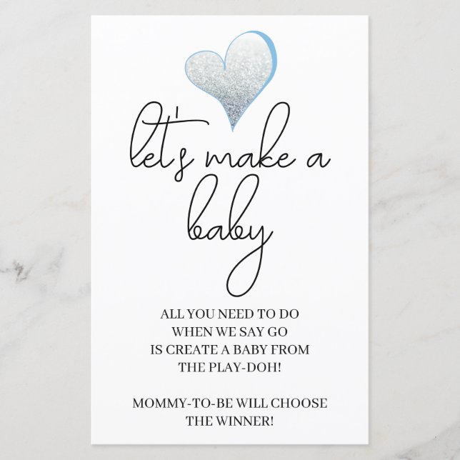 Simple Minimal Let's Make a Baby, Baby Shower Game (Front)