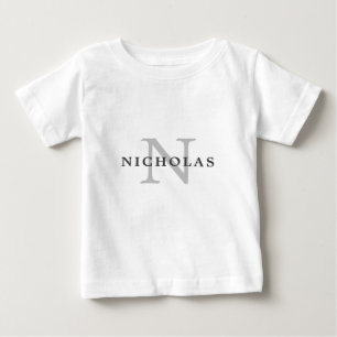 Simple Minimal Light Grey Monogram Name Typography Baby T-Shirt