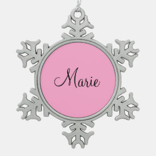simple minimal light pink add your name girly snowflake pewter christmas ornament