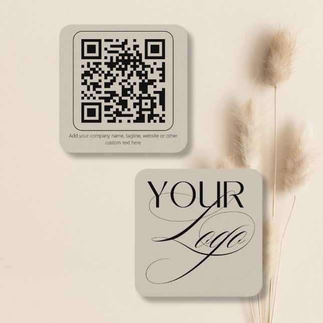 Simple Minimal Logo QR Code Custom Text Square Business Card (Creator Uploaded)