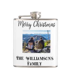 simple minimal merry Christmas add family name tex Hip Flask