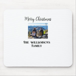 simple minimal merry Christmas add family name tex Mouse Pad
