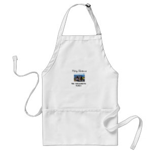 simple minimal merry Christmas add family name tex Standard Apron