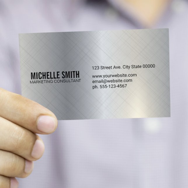 Simple Minimal Metallic Silver Texture Background Business Card (Creator Uploaded)