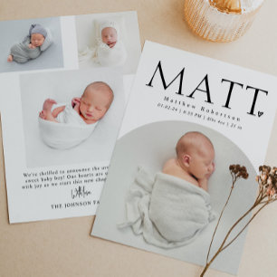 Simple Minimal Modern Arch Baby Photo Birth Announcement