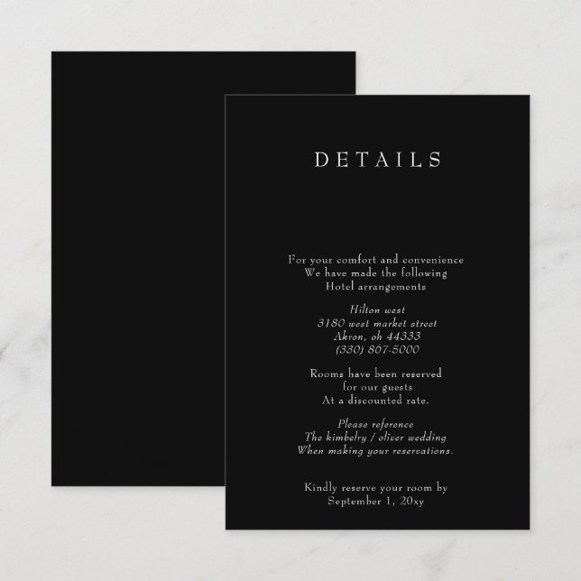 Simple Minimal Modern Black and White Wedding Enclosure Card (Front/Back)