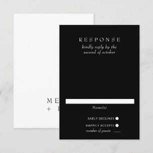 Simple Minimal Modern Black and White Wedding RSVP Card