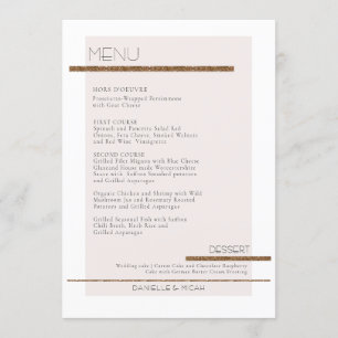 Simple Minimal Modern Blush Pink Gold White Menu Invitation