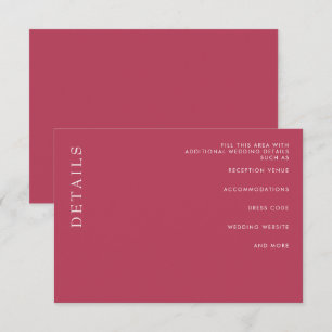 Simple Minimal Modern Magenta Wedding Enclosure Card