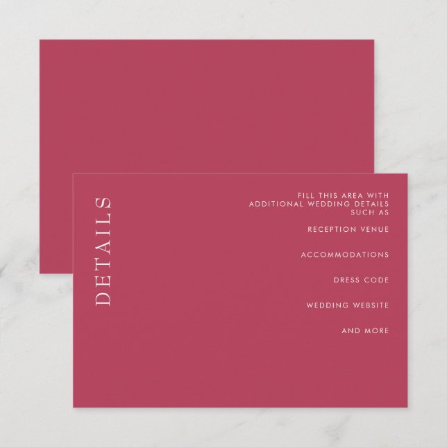  Simple Minimal Modern Magenta Wedding  Enclosure Card (Front/Back)