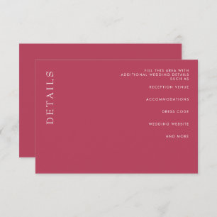 Simple Minimal Modern Magenta Wedding Enclosure Card
