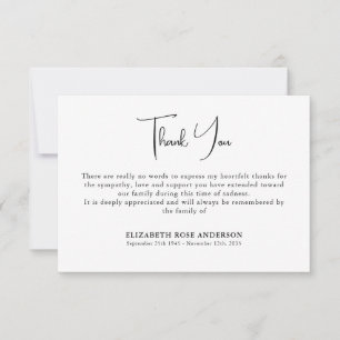 Simple Minimal Modern Memorial Sympathy Funeral Thank You Card
