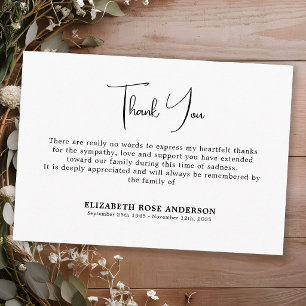 Simple Minimal Modern Memorial Sympathy Funeral Thank You Card