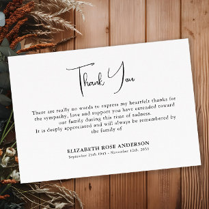 Simple Minimal Modern Memorial Sympathy Funeral Thank You Card