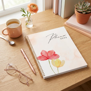 Simple minimal modern Peach floral Planner 2025