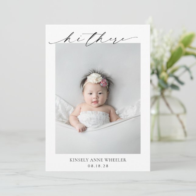 Simple Minimal Modern Photo Elegant Birth Announcement (Standing Front)