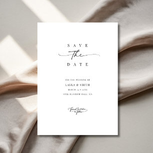 Simple Minimal Modern Script Black & White Wedding Save The Date