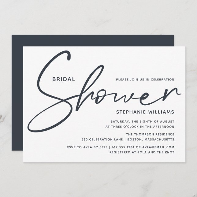 Simple Minimal Modern Script Bridal Shower Invitation (Front/Back)