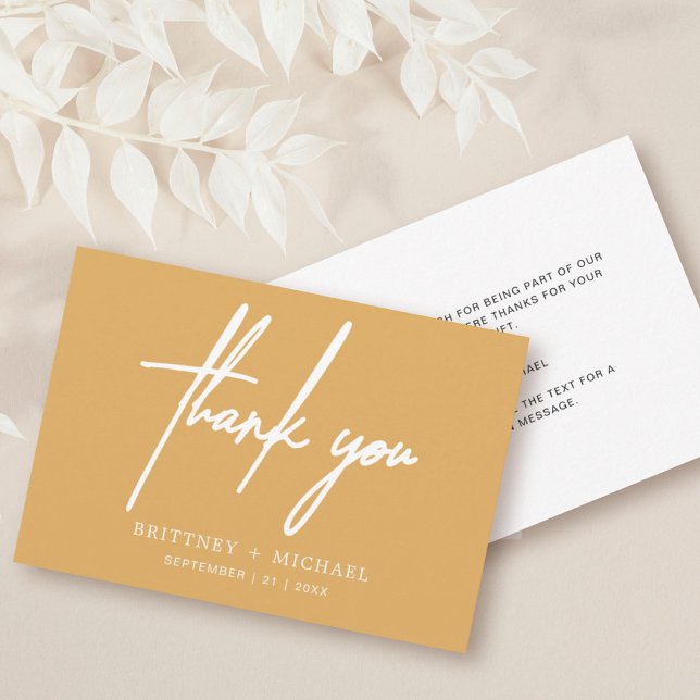 Simple Minimal Modern Script Mustard Yellow Thank You Card (Creator Uploaded)