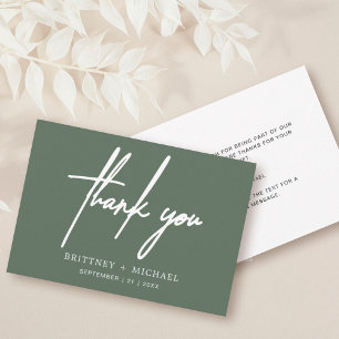 Simple Minimal Modern Script Sage Green Thank You Card