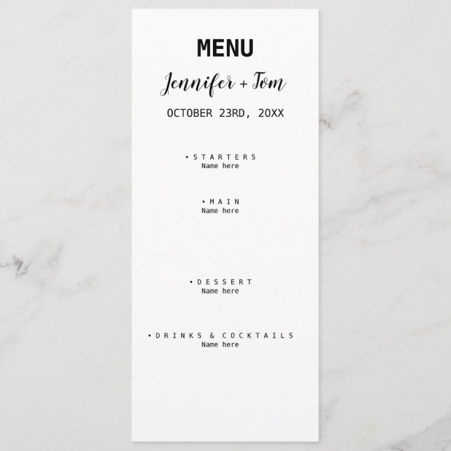 simple minimal modern wedding menu card (Front)