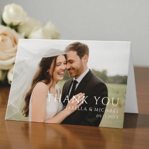 Simple Minimal Modern Wedding Photo  Thank You Card