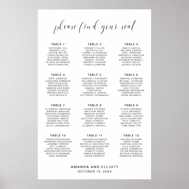 Simple Minimal Modern Wedding Seating Chart (Front)