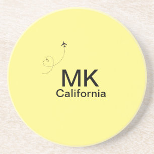 Simple minimal monogram add text travel plane phot coaster