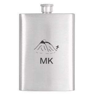 Simple minimal monogram add text travel plane phot hip flask