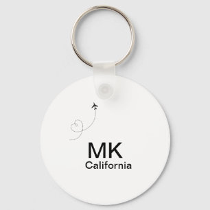 Simple minimal monogram add text travel plane phot key ring