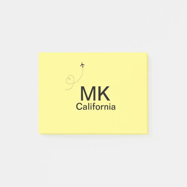 Simple minimal monogram add text travel plane phot post-it notes (Front)