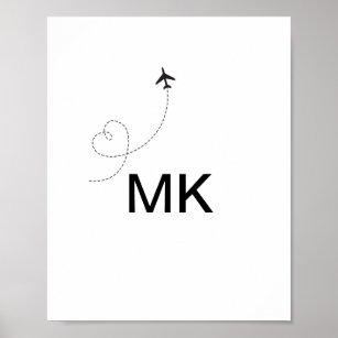 Simple minimal monogram add text travel plane phot poster
