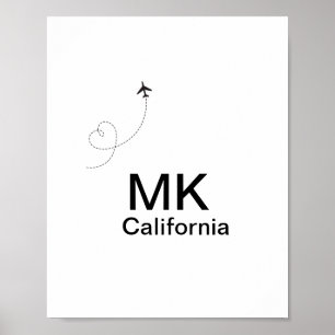 Simple minimal monogram add text travel plane phot poster