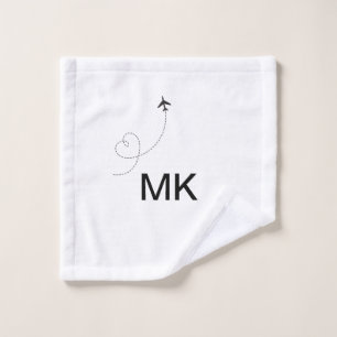Simple minimal monogram add text travel plane phot wash cloth