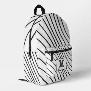 Simple Minimal Monogram black and white Printed Backpack