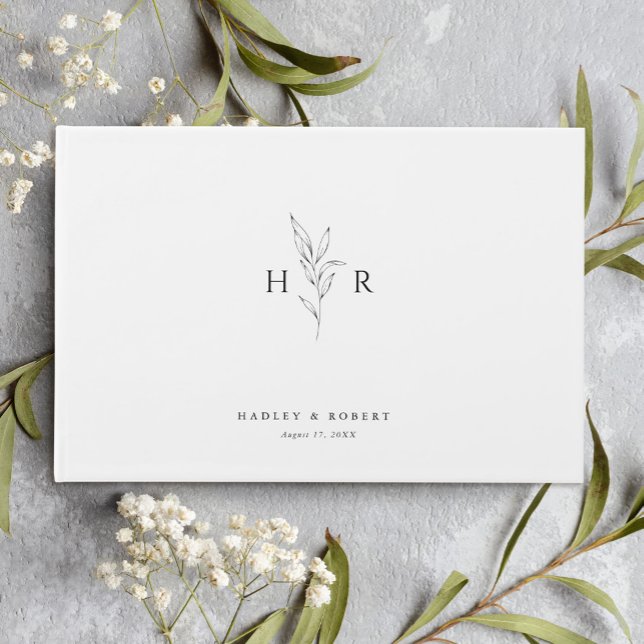 Simple Minimal Monogram Botanical Wedding Guest Book (Creator Uploaded)