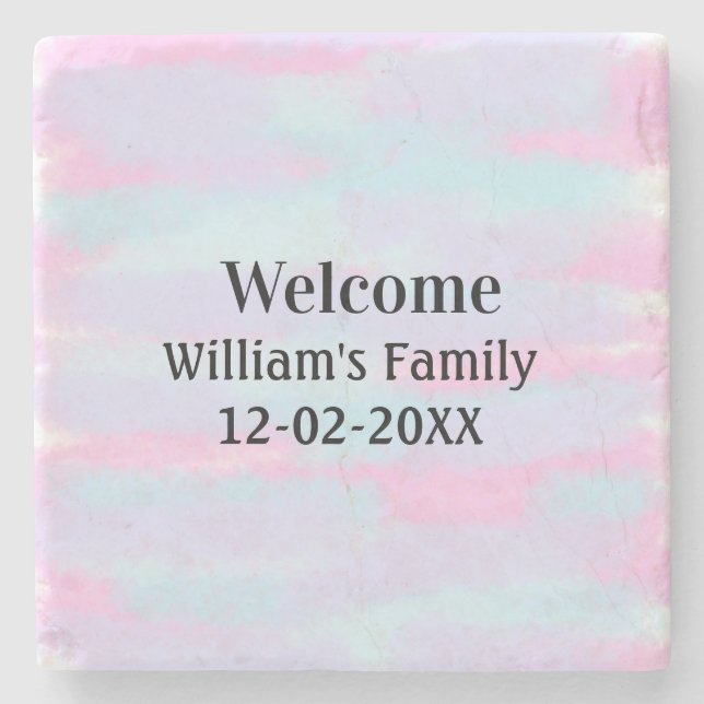 simple minimal monogram logo personalised welcome stone coaster (Front)