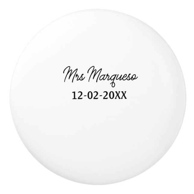 simple minimal monogram mrs Mr name date year Thro Ceramic Knob (Front)