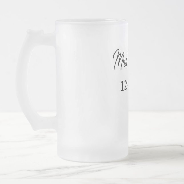 simple minimal monogram mrs Mr name date year Thro Frosted Glass Beer Mug (Left)