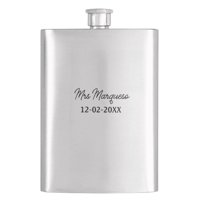 simple minimal monogram mrs Mr name date year Thro Hip Flask (Front)
