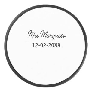 simple minimal monogram mrs Mr name date year Thro Hockey Puck