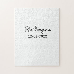 simple minimal monogram mrs Mr name date year Thro Jigsaw Puzzle