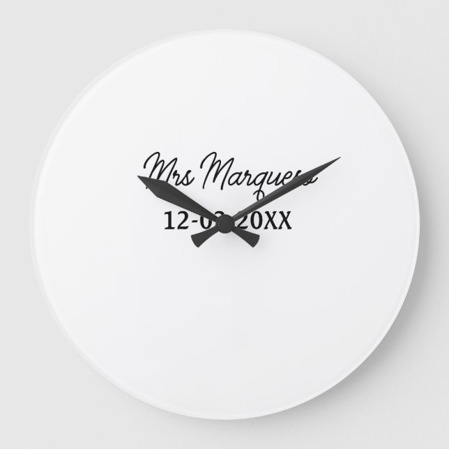 simple minimal monogram mrs Mr name date year Thro Large Clock (Front)