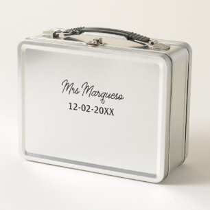 simple minimal monogram mrs Mr name date year Thro Metal Lunch Box