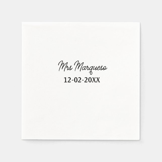 simple minimal monogram mrs Mr name date year Thro Napkin (Front)