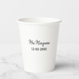 simple minimal monogram mrs Mr name date year Thro Paper Cups