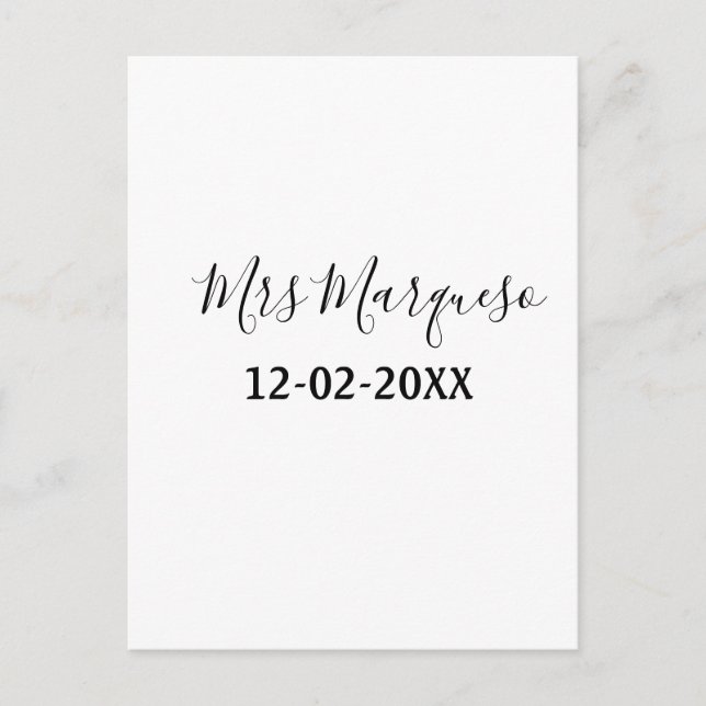 simple minimal monogram mrs Mr name date year Thro Postcard (Front)