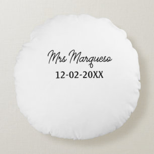 simple minimal monogram mrs Mr name date year Thro Round Cushion