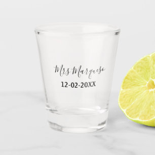 simple minimal monogram mrs Mr name date year Thro Shot Glass